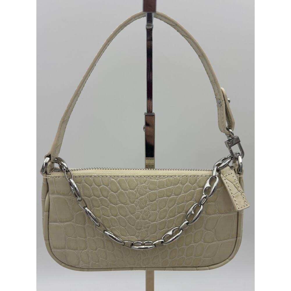by FAR Mini Rachel Shoulder Bag Cream Crocodile Embossed Leather Chain Strap